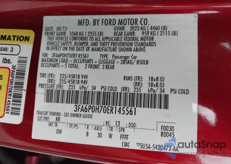 2014 Ford Fusion Se from USA, damaged, VIN 3FA6P0H70ER145561